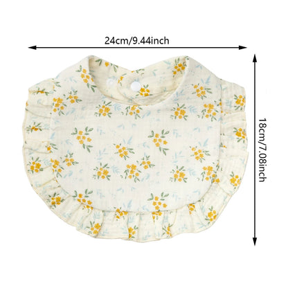 Flower Print Baby Bibs Adjustable Snap Saliva Towel Ruffled Edge Muslin Cotton Burp Cloths Rainbow A Grade Girls Feeding Scarf