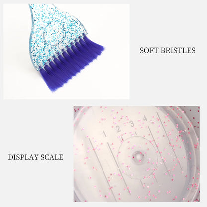 3 profissional salão de beleza tintura de cabelo cristal glitter conjunto tigela de tintura de cabelo, escova de cabelo e tigela ferramentas, acessórios de penteado de salão de beleza