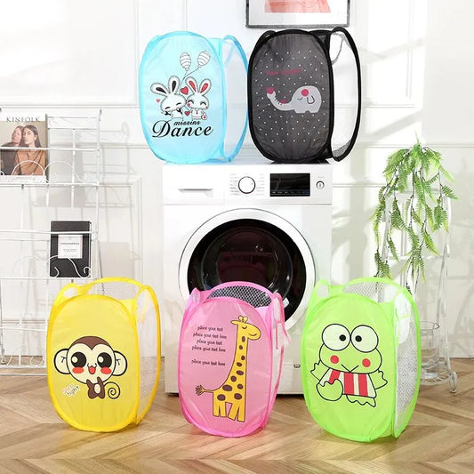 Dirty Clothes Folding Storage Basket Household Children's Toy Storage Box Open Mesh Sorting Basket Cartoon Color Random Product