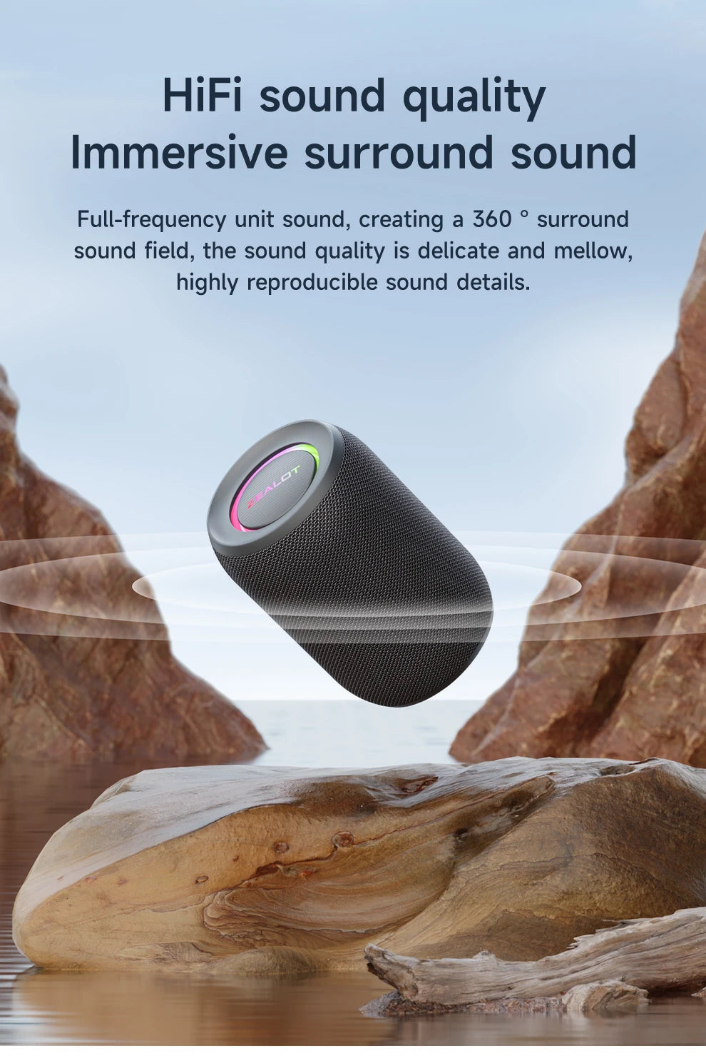 Potente altavoz Bluetooth Zealot-S32PRO, inalámbrico con graves, luz LED, para exteriores, subwoofer, resistente al agua.