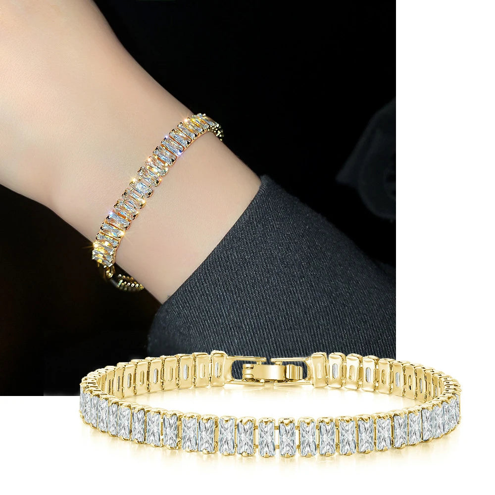 Pulseras de tenis de cristal arcoíris para mujer, color plata Kpop, regalos para amigas, cadena de brazalete de circonitas coloridas, joyería para la mano H167-M
