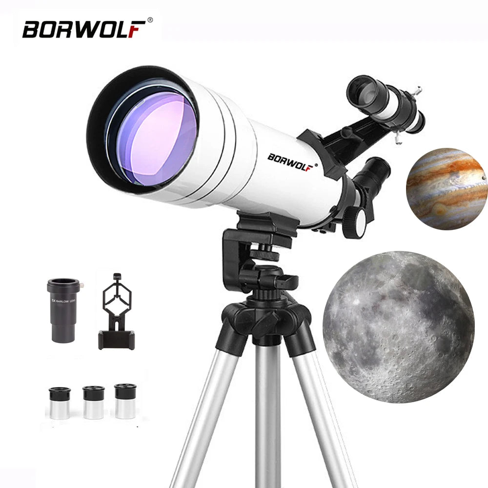 Telescopio astronómico profesional BORWOLF 40070 de alta definición 333X para ver la luna y las estrellas. Monocular para observación de aves.