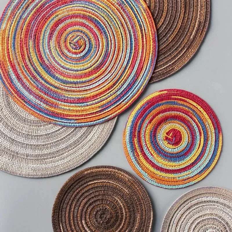 Placemats for Dining Table 1PC Linen cotton woven non-slip ironing placemat teacup mat Round plate mat flower mat kitchenware