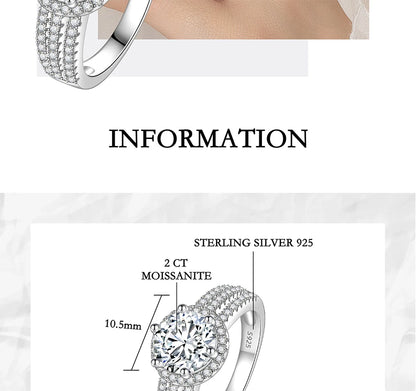 PERFANY 2/3CT Moissanite Ring for Women S925 Pure Silver Plated 18K White Gold Diamond Wedding Ring Luxurious Wedding Jewelry