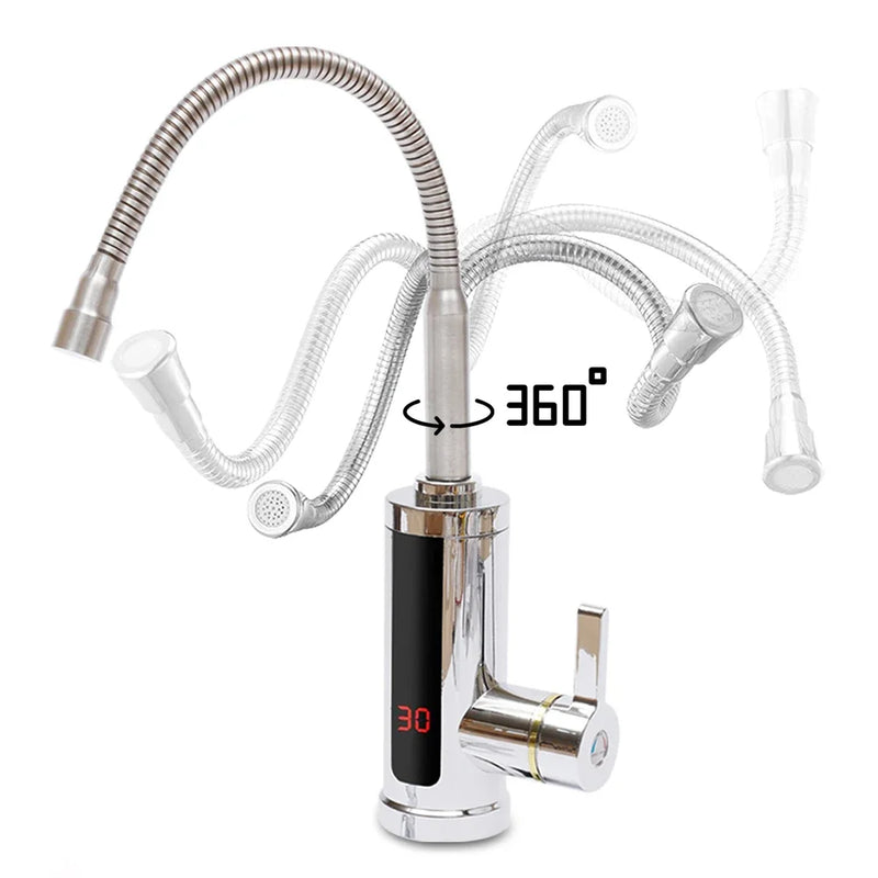 Kitchen Faucets Electric Tap Kitchen Tap Instantaneous Water Heater Heatable 3KW Bathroom Kitchen Rotated 360° LCD