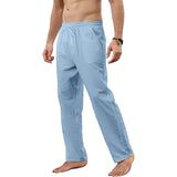 Men's Cotton Linen Pants Loose Breathable Casual Solid Color Long Pants Large Size Streetwear Fitness Lightweight Yoga Trousers