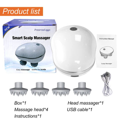 Cabeça massageador do couro cabeludo com luz vermelha, silicone macio, crescimento do cabelo, amassar, vibração, estresse relaxar, massagem corporal, cuidados de saúde