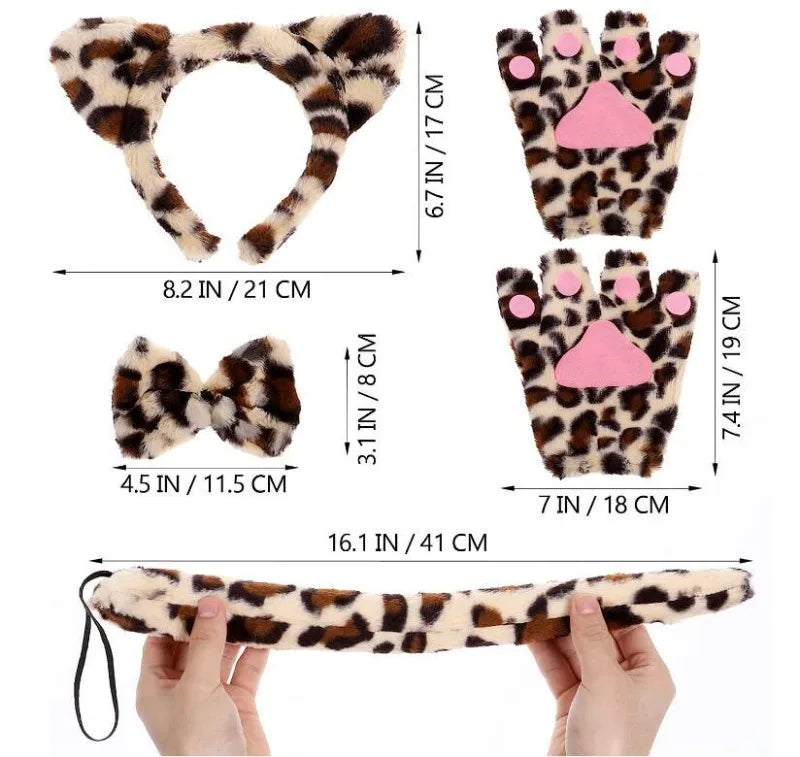Animal Cat Tiger Cosplay Costume for Boys Girls Headband Clothes Shoes Tail Tutu Skirt Gloves Set for Kids School Performance