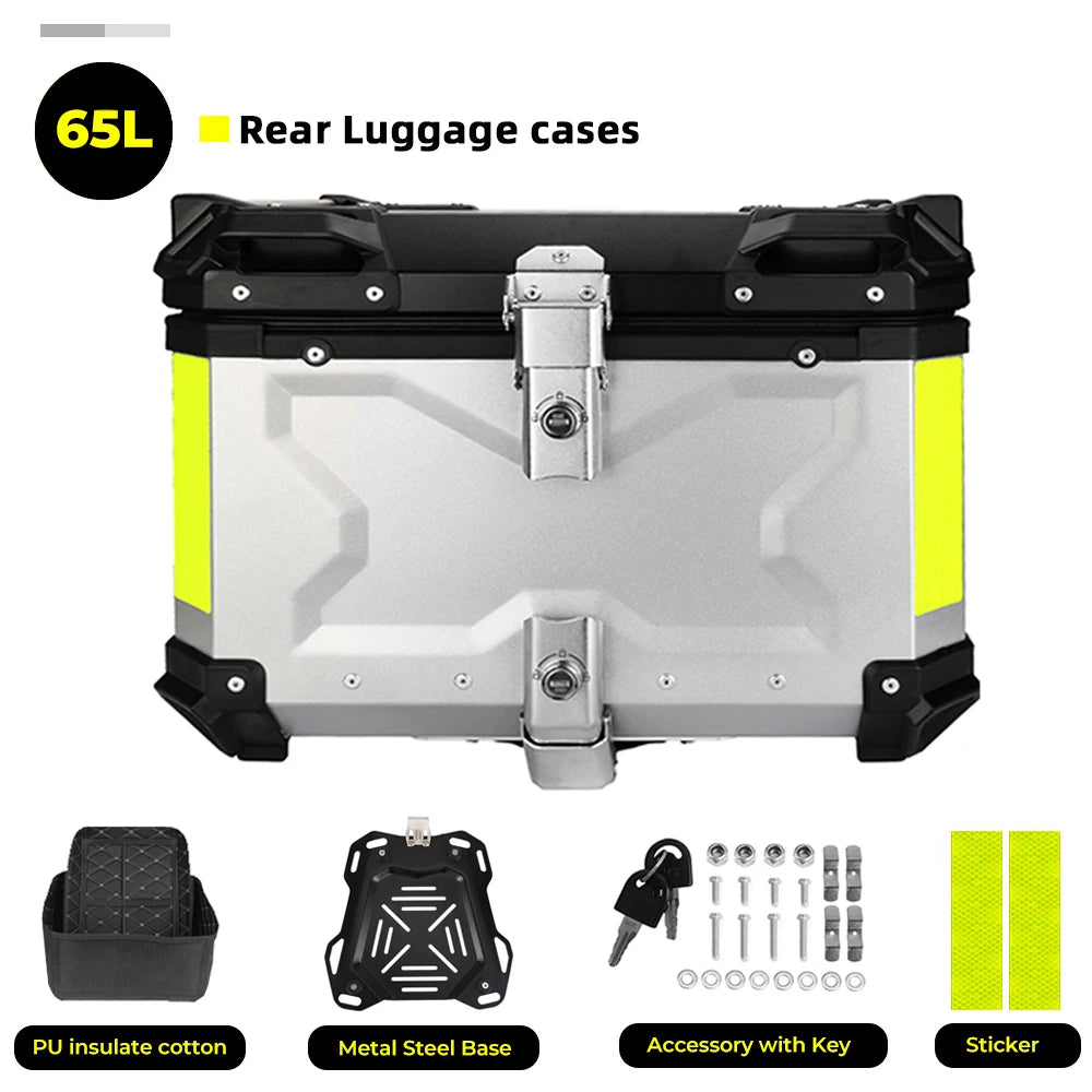 KEMIMOTO 45L/55L/65L Motorcycle Aluminum Case Tail Box Trunk with backrest Universal Top Tail Rear Luggage Tool Storage Box