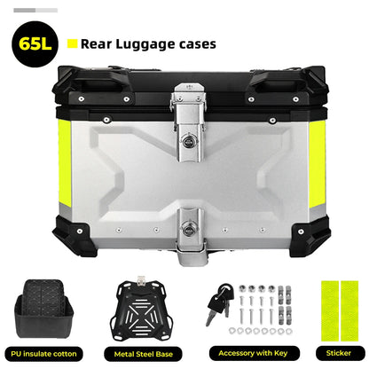 KEMIMOTO 45L/55L/65L Motorcycle Aluminum Case Tail Box Trunk with backrest Universal Top Tail Rear Luggage Tool Storage Box