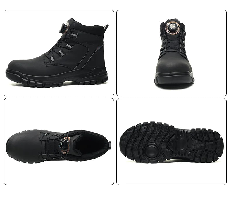 Rotating Button Work Shoes for Men Anti Puncture Work Sneakers Waterproof Work Safety Shoes Non Slip Steel Toe Tactical Boots