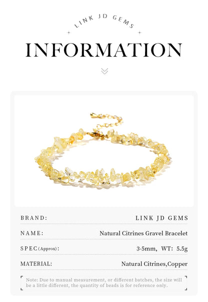 JD Natural Citrines Gravel Stone Irregualr Chip Chakra Bracelet Women Fashion Jewelry Reiki Healing Adjustable Birthday Gifts