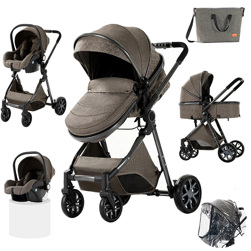 Cochecito de bebé ligero 3 en 1, sistema de viaje de lujo con asiento ajustable, capota y mosquitera para recién nacidos.