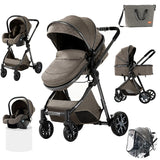 Cochecito de bebé ligero 3 en 1, sistema de viaje de lujo con asiento ajustable, capota y mosquitera para recién nacidos.