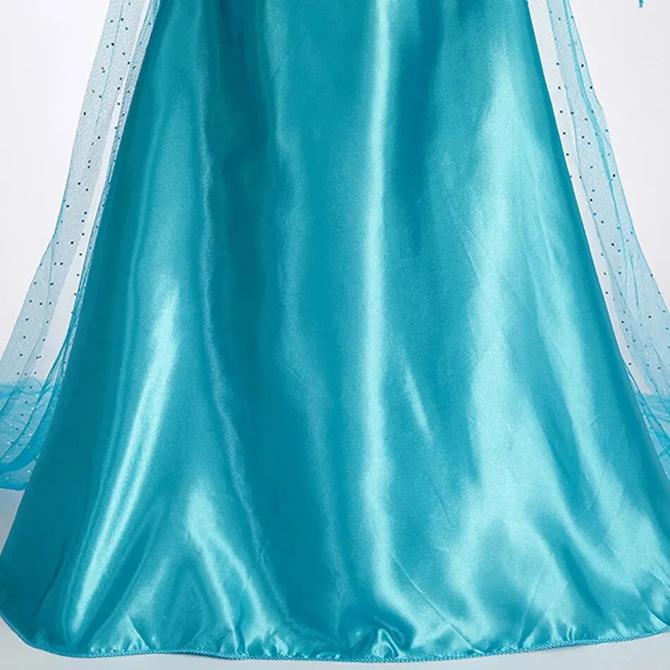 Vestido da Elsa para Halloween – Fantasia de Princesa e Capa Longa para Meninas (Roupa de Carnaval / Rainha da Neve)