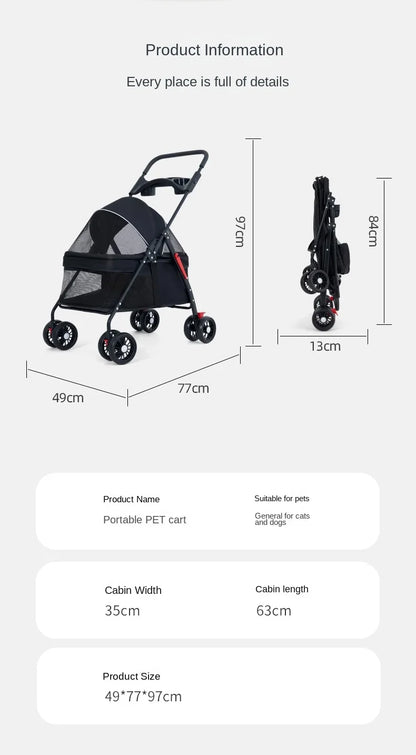 Pet Cart Light Cat Small Dog Walking Shopping Dual Use Teddy Walking Babies Small Pulling Damping Large Space Animal Supplies