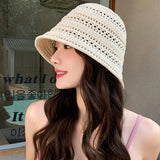 Summer Bucket Hat Fisherman Hat Women Hollow Out Sun Hat Outdoor Casual Versatile Panama Hats Crochet Foldable Caps Beach Cap