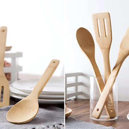 Espátula antiadherente para sartén de bambú natural, cuchara, utensilios de cocina, pala para wok, accesorios de cocina