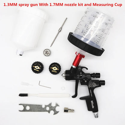 Pistola pulverizadora hvlp com adaptador e tanque misto, pistolas de pintura para reparo de carro, bico de 1.3 e 1.7mm para pintura, pistola de ar à base de água