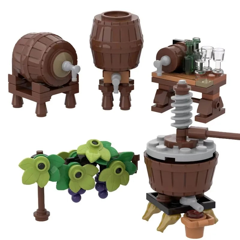 MOC Notice Board Building Blocks Bee Farm Fountain Bonfire Stove Medieval Town Street View Water Wall Bridge Road Sign Brick Toy