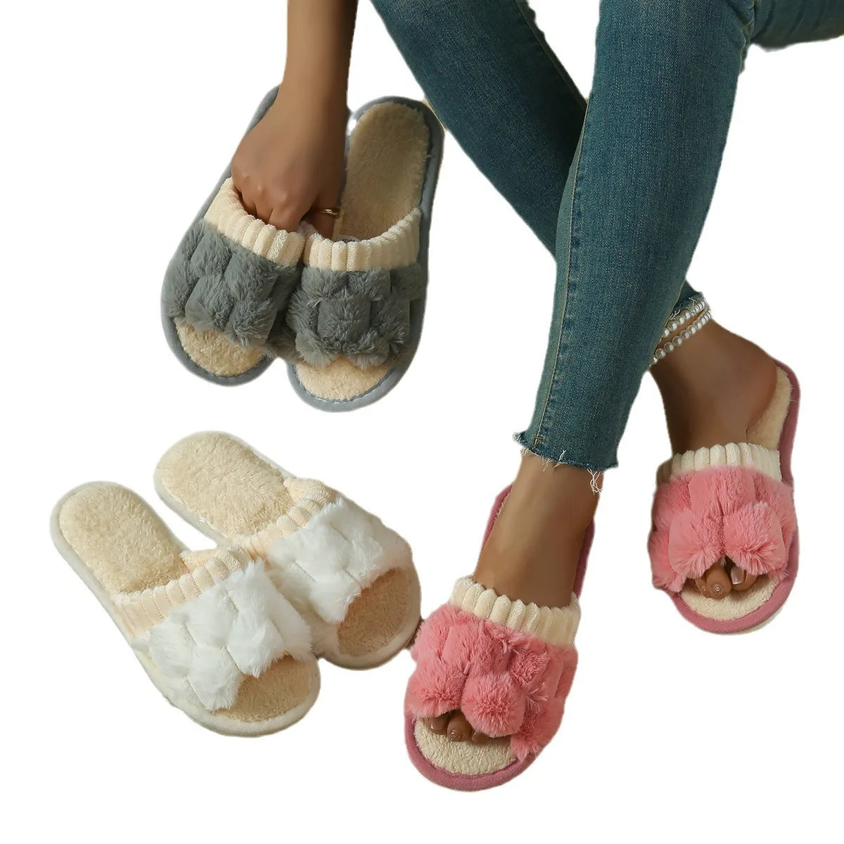 Pantuflas de algodón afelpado para mujer, cálidas, ligeras, de EVA, con suela plana, antideslizantes, cómodas, para invierno y otoño