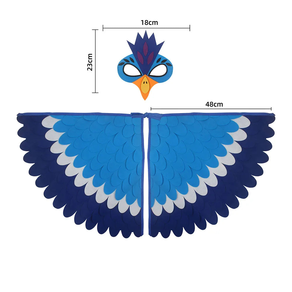 Children Owl Wings Costume Animals Peacock Felt Cloak with Mask for Kids Boys Girls Stage Performance Halloween Party Cape