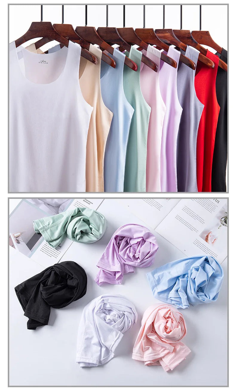 Summer Women Tank Tops Ice Silk Seamless Vest  Female Thin Breathable Sleeveless Shirts Slim Camisoles Undershirts Black M-4XL
