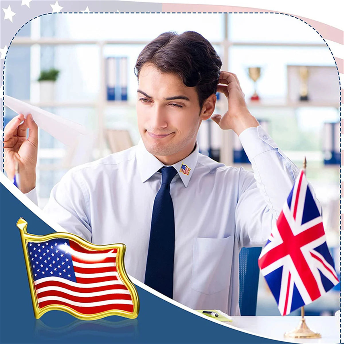 America USA National Flag Lapel Pins Crystal Epoxy Metal Enamel Badge Paint Brooch Souvenir Suit Personality Commemorative