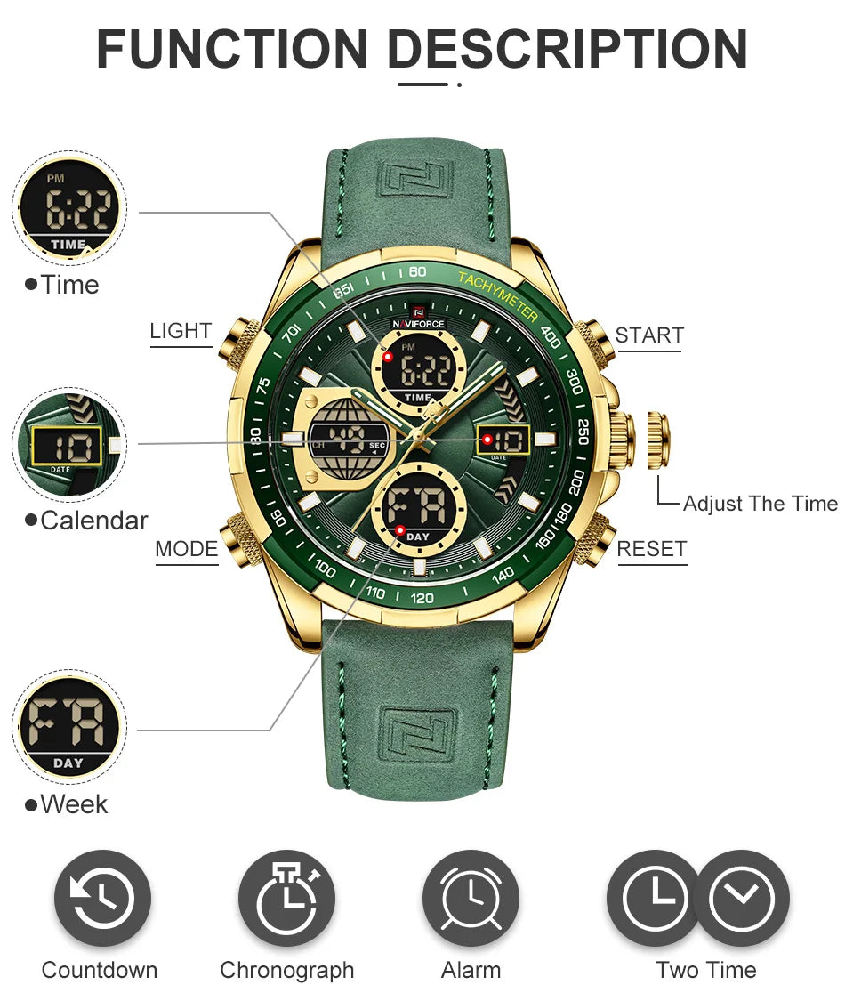 New NAVIFORCE Watches for Men Leather Men's Military Sport Waterproof Watch Quartz Wristwatch Chronograph Male Clock