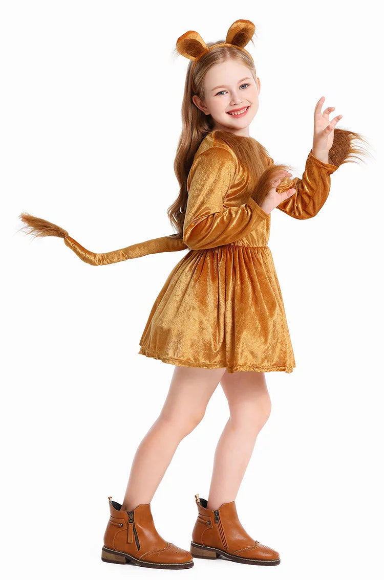 2025 New Arrival Animal King Halloween Cosplay Toddler Lion Dress Up With Headband Lion Dress Girls Lioness Costume