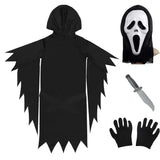 Disfraz de grito para niños, vestido elegante para niños, fiesta de Halloween, disfraz de cara de fantasma de la muerte y terror, disfraz de Halloween para niños y adolescentes