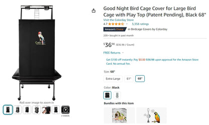 Black Bird Cage Shading Cover, Large Universal, Blackout, Breathable Parrot Cage, Good Night Covers
