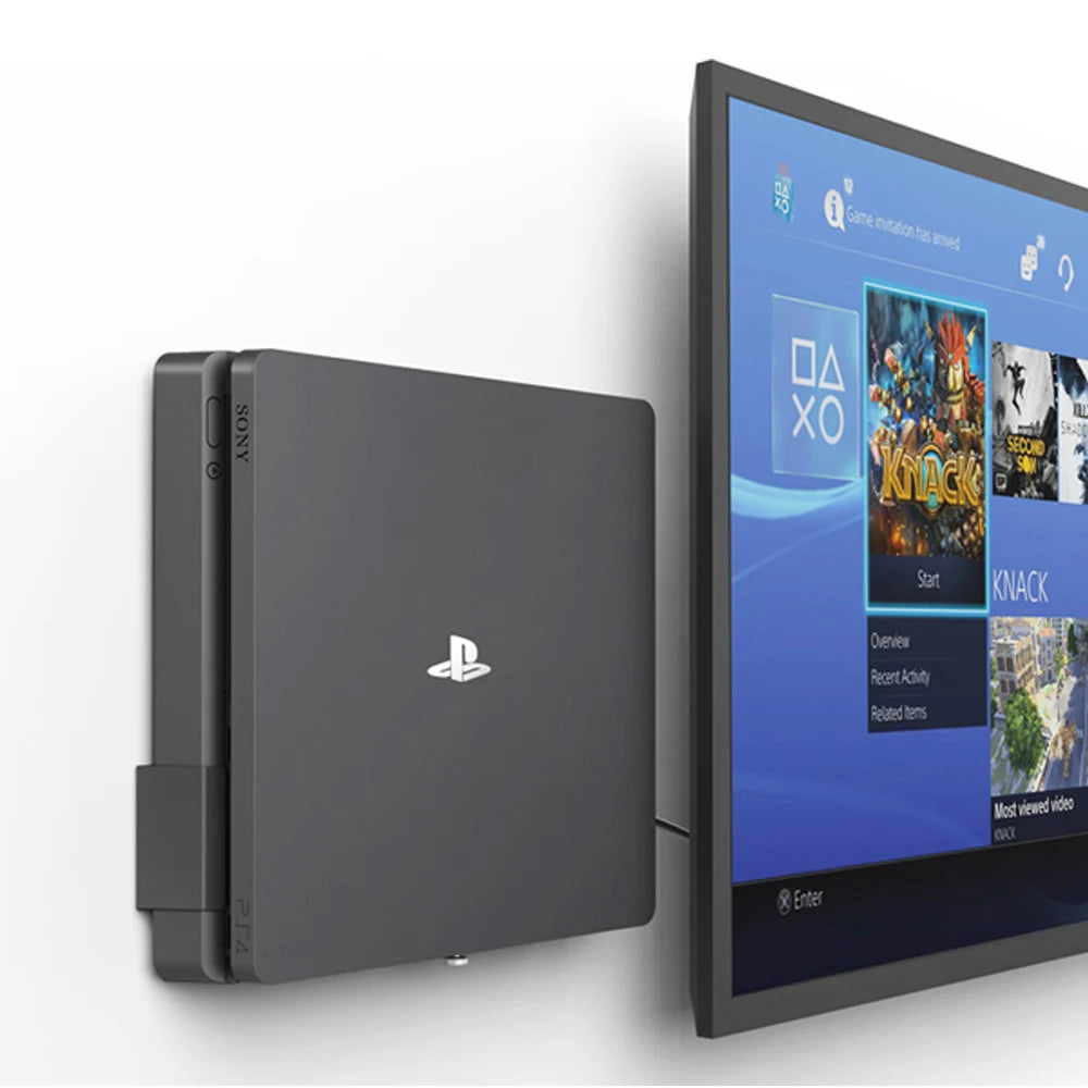 Monzlteck Wall Mount For PS4 Slim, All Metal Vertical Hanging on Wall Space Saver Easy to Install