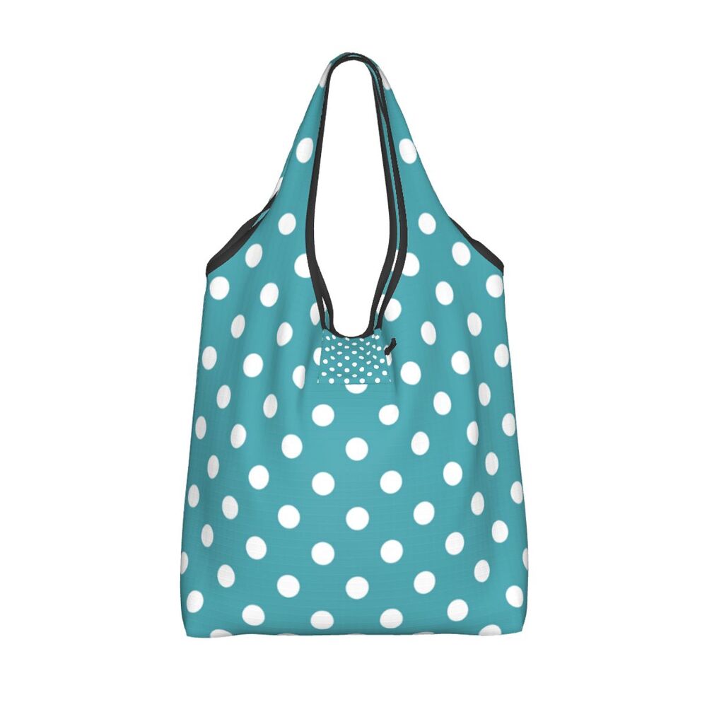 Custom Recycling Classic Black And White Polka Dot Shopping Bag Women Tote Bag Portable Grocery Shopper Bags