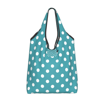 Custom Recycling Classic Black And White Polka Dot Shopping Bag Women Tote Bag Portable Grocery Shopper Bags