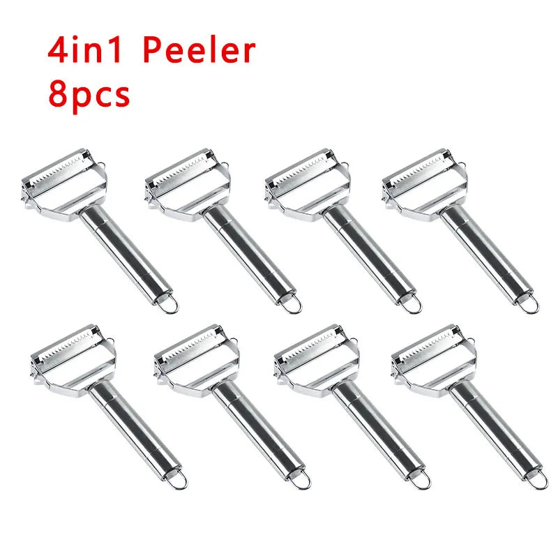 4in1 Vegetable Peeler Stainless Steel Melon Planer Multiple-Function Double-Head Peeler Household Kitchen Cucumber Slicer Tool
