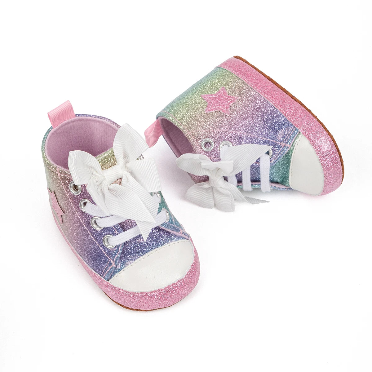 Zapatillas altas con estrellas para bebés recién nacidos, niños y niñas, mocasines con suela antideslizante suave, zapatos de cuna para primeros pasos