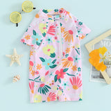 Traje de baño para niñas pequeñas, con protección contra erupciones, con cremallera, manga corta, estampado floral, para bebés