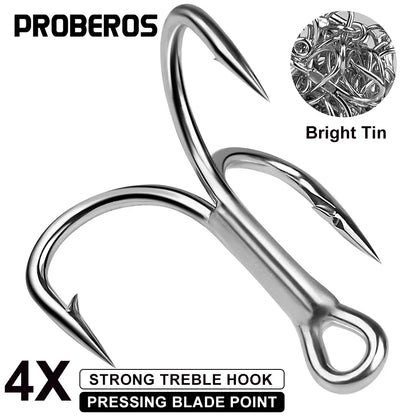 10pcs 4X 5/0# 4/0# 3/0# 1/0#-1# 2# 4# Super Strength Hooks Reinforced anchor Fishing Hook High-Carbon Steel Tin Treble Hook