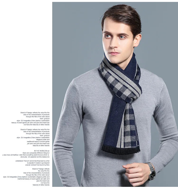 Designer Brand Plaid Men's Cashmere Scarf Winter Warm Scarves Shawls Casual Business Long Wraps Pashmina Christmas Gift for Man