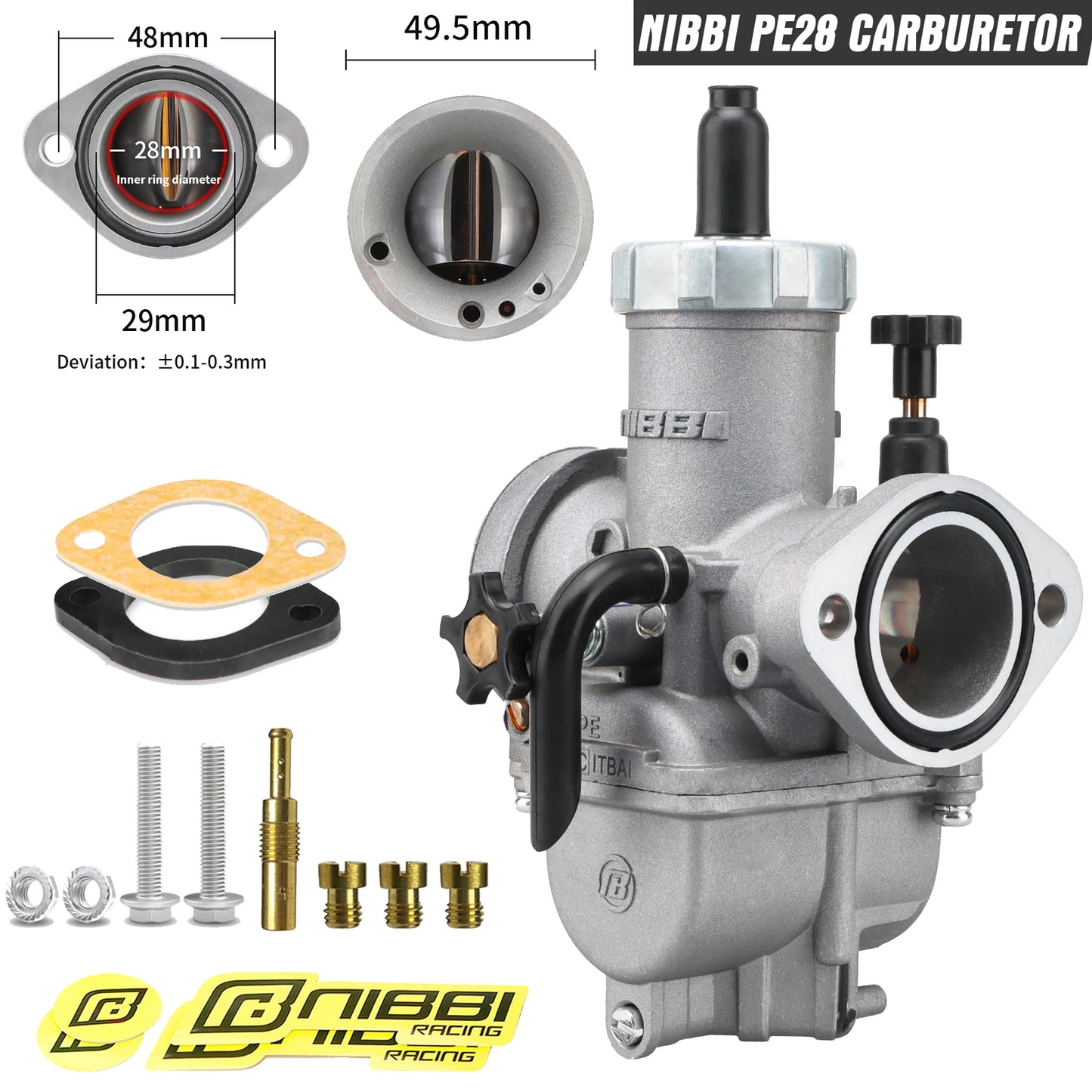 NIBBI PE19mm/PE22mm/PE24mm/PE26mm/PE28mm Flange Carburetor for Motorcycle 2T 4T GY6 Engine 100cc-250ccATV Yamaha Racing Pitbike