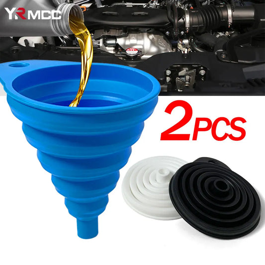 2Pcs Collapsible Car Engine Funnel Silicone Liquid Washer Engine Oil Gasoline Change Tools for Motorcycle Car Accessories