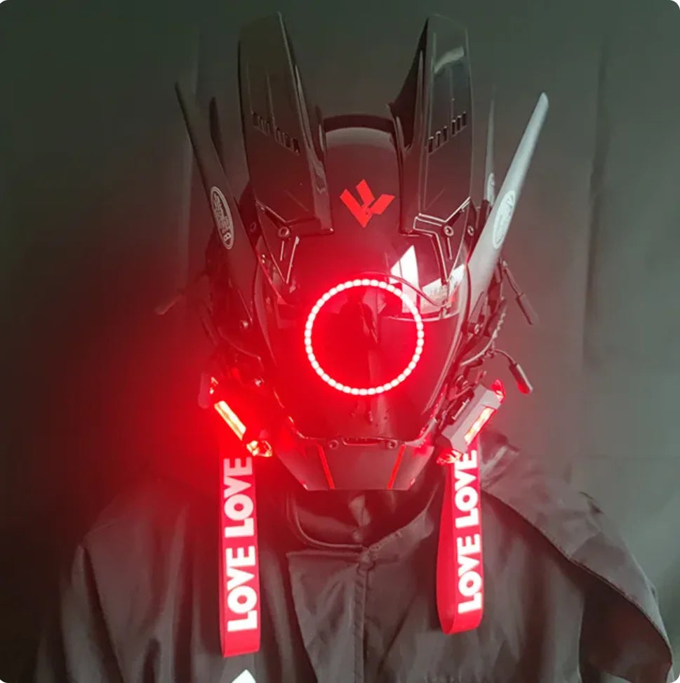 Capacete Cyberpunk com LED – Máscara para Festas, Halloween, Natal e Cosplay – Presente para Adultos