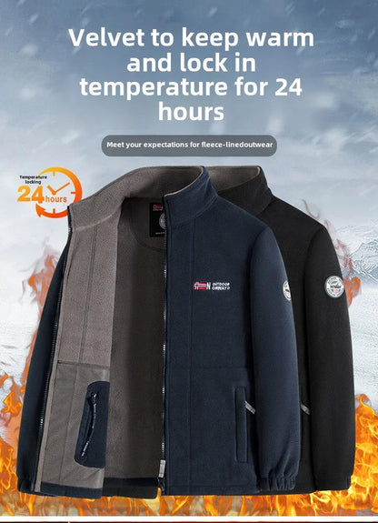 Outdoor Ski Fleece Jacket Men's Autumn And Winter Brand Thick Very Cold Plush Lapel Coat Casual Snow Windproof Sweatshirt Jacket