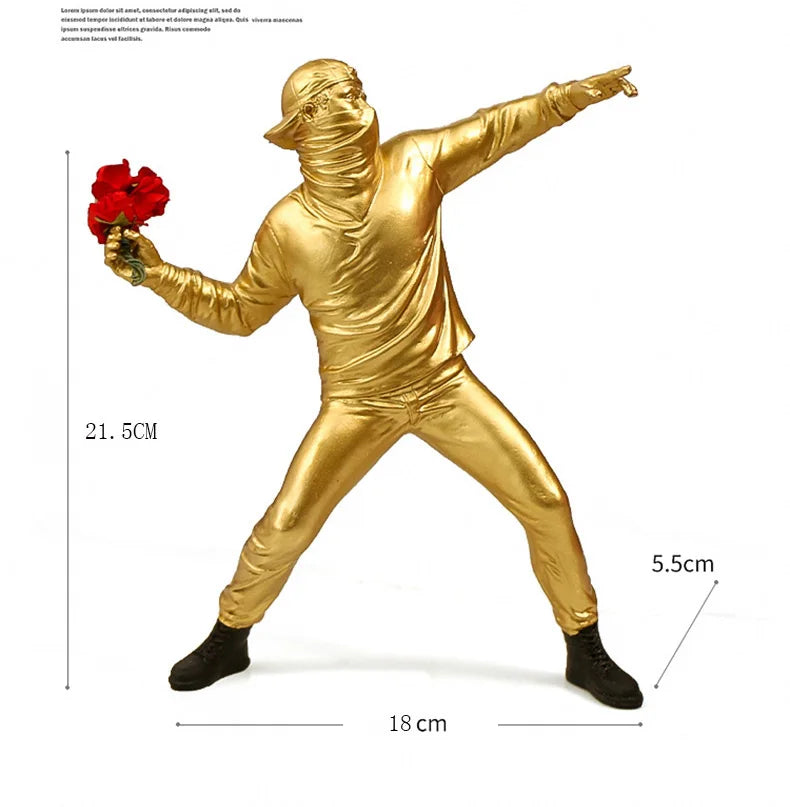 Resin Statues Sculptures Banksy Flower Thrower Statue Bomber Home Decoration Accessories Modern Ornaments Figurine Collectible