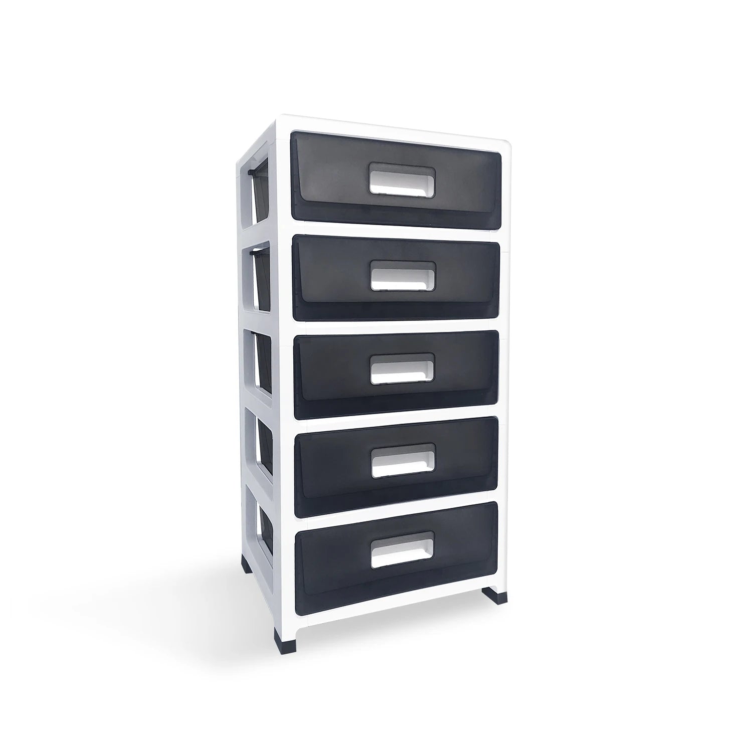 Plastic Storage Tower, Black, 5 Large Drawers with Casters