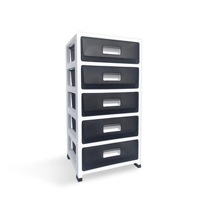 Plastic Storage Tower, Drawers with castors, Black, 5 Large Drawers