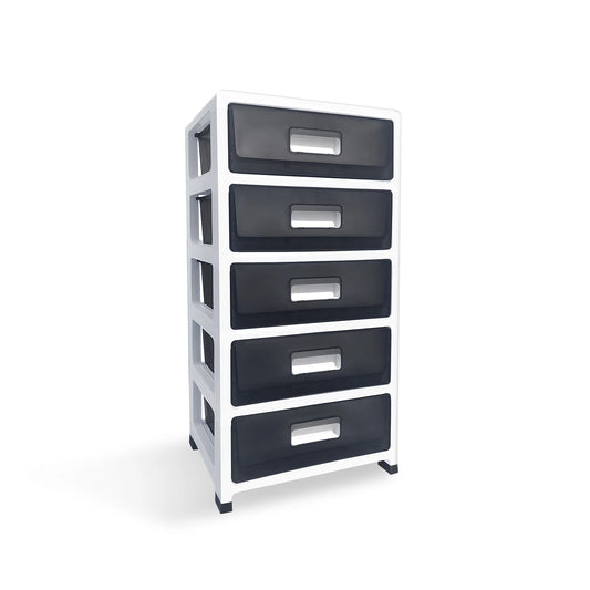 Plastic Storage Tower, Black, 5 Large Drawers with Casters