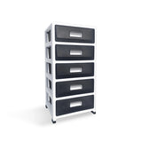 Plastic Storage Tower, Black, 5 Large Drawers with Casters