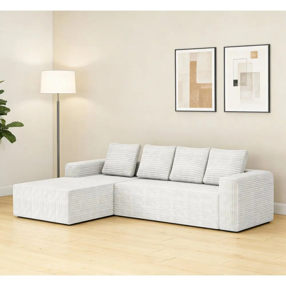 Cloud-shaped corner sofa with L-shaped chaise lounge, suitable for living room and bedroom, no assembly required.